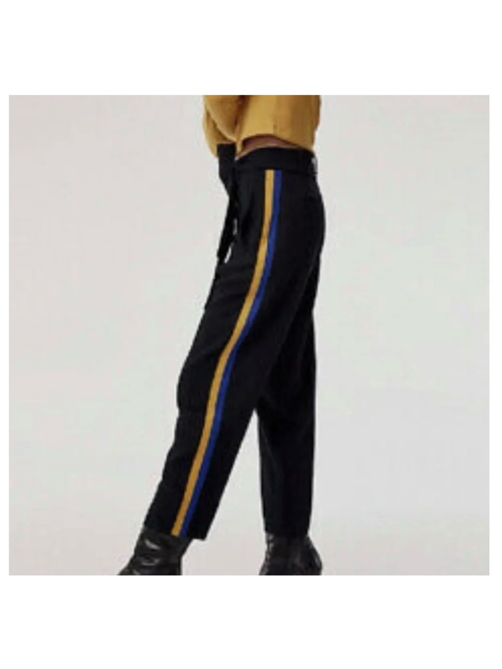Aritzia Wilfred Jallade Trouser Pants Black Blue Yellow Stripe Size 2 Like New